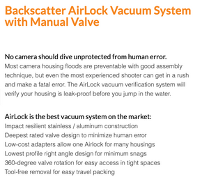 Backscatter Airlock Vacuum System (for Subal & Seacam housing)